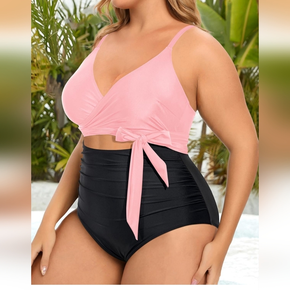 Pink and Black Women's Bathing Suit